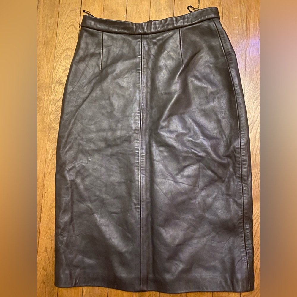 Michael Hoban Black leather Midi Pencil Skirt